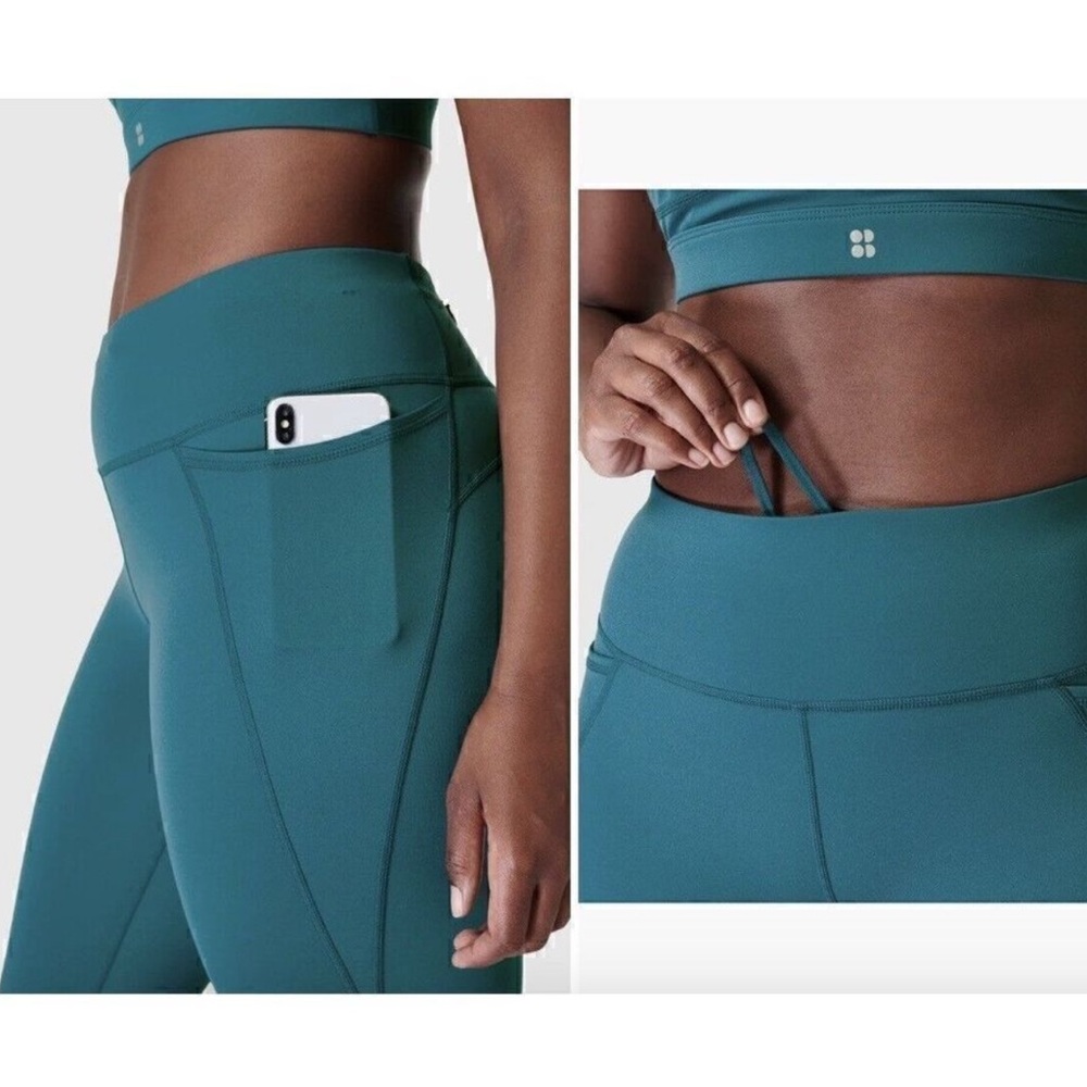Sweaty Betty Power Flare Teal Leggings with Side Phone Pockets $118 - Large